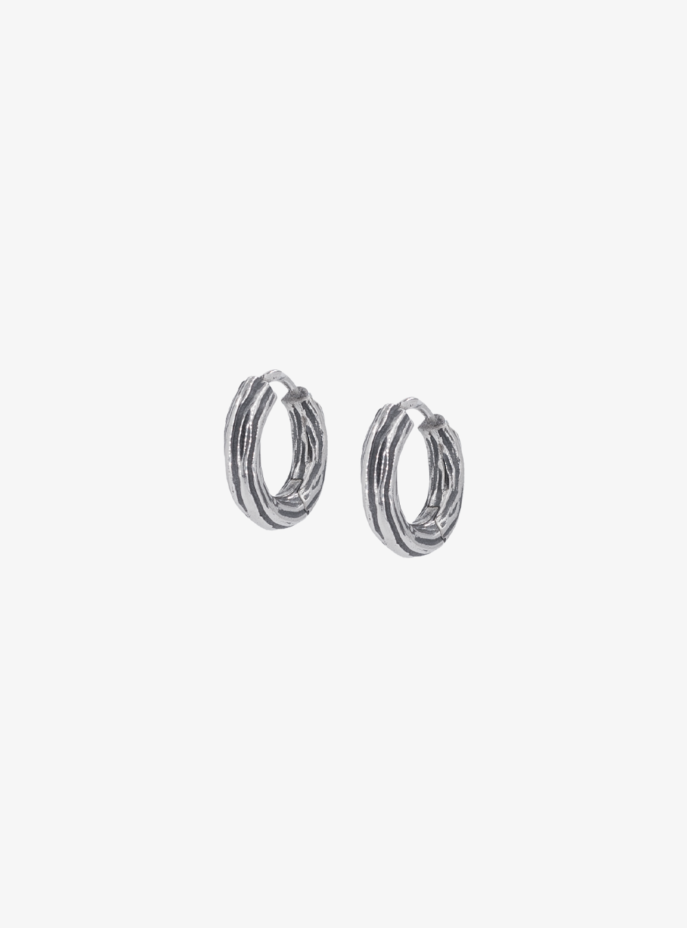 Wooody hoop sterling silver earrings (Oxidised)