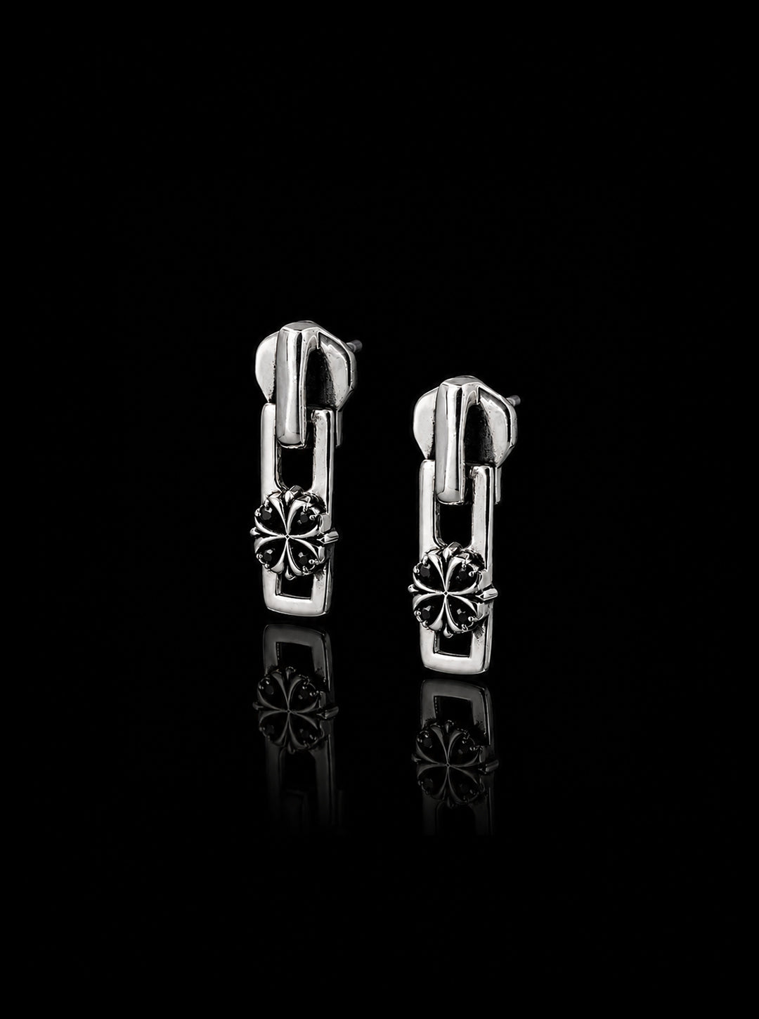 Clover-cross quadruplets zipper puller oxidised earrings