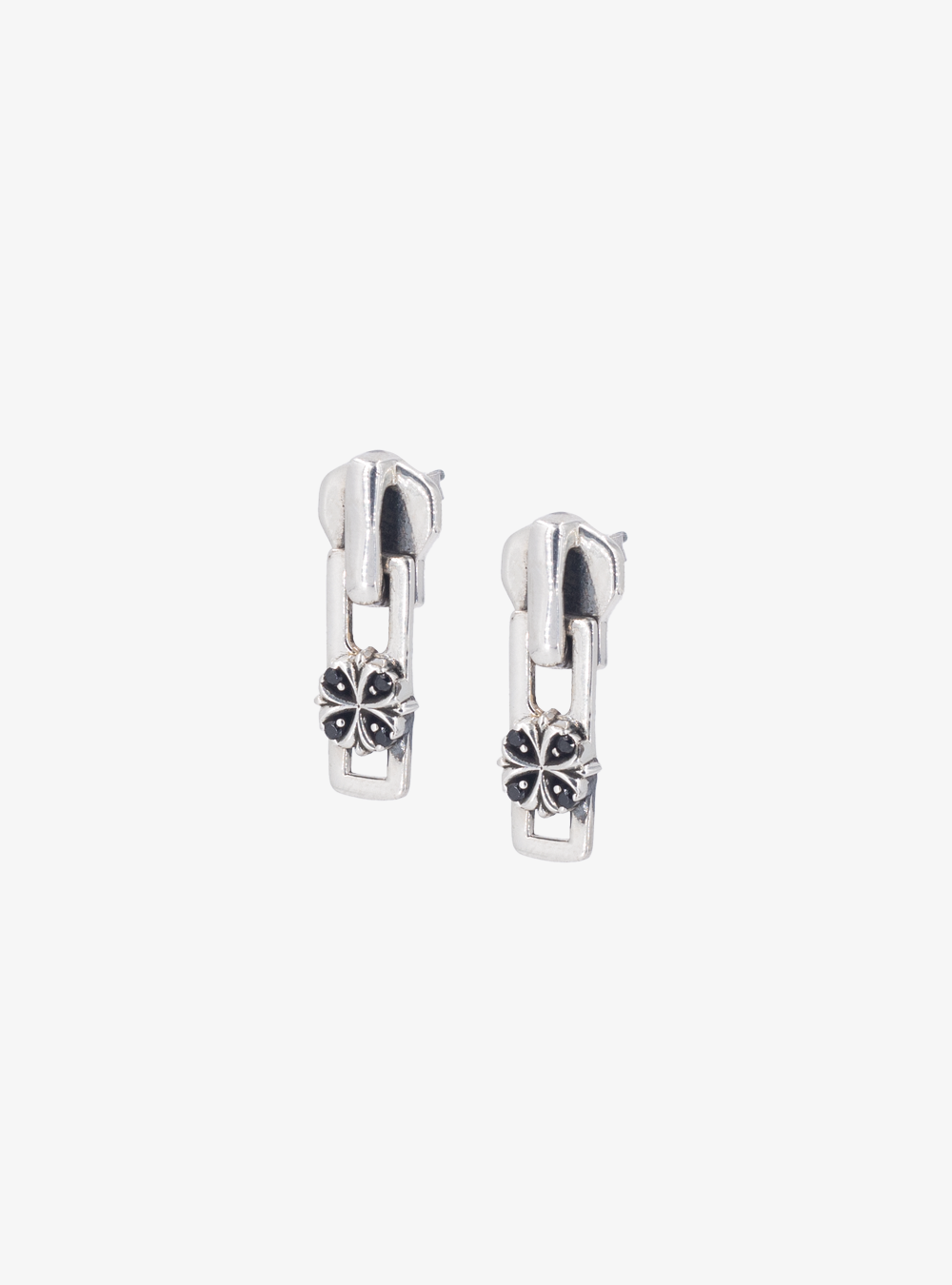 Maltese-cross quadruplets zipper puller oxidised earrings