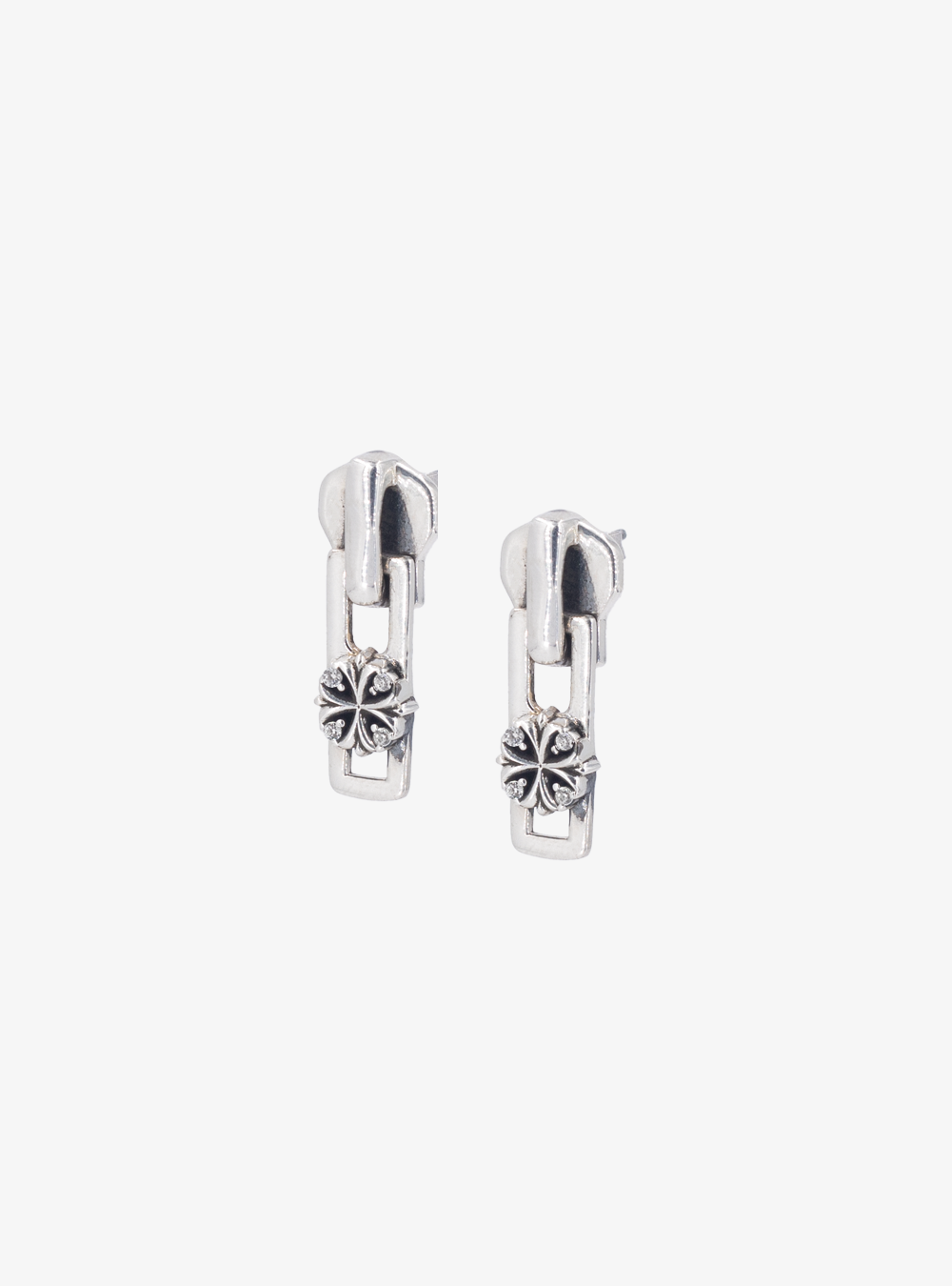 Maltese-cross quadruplets zipper puller oxidised earrings