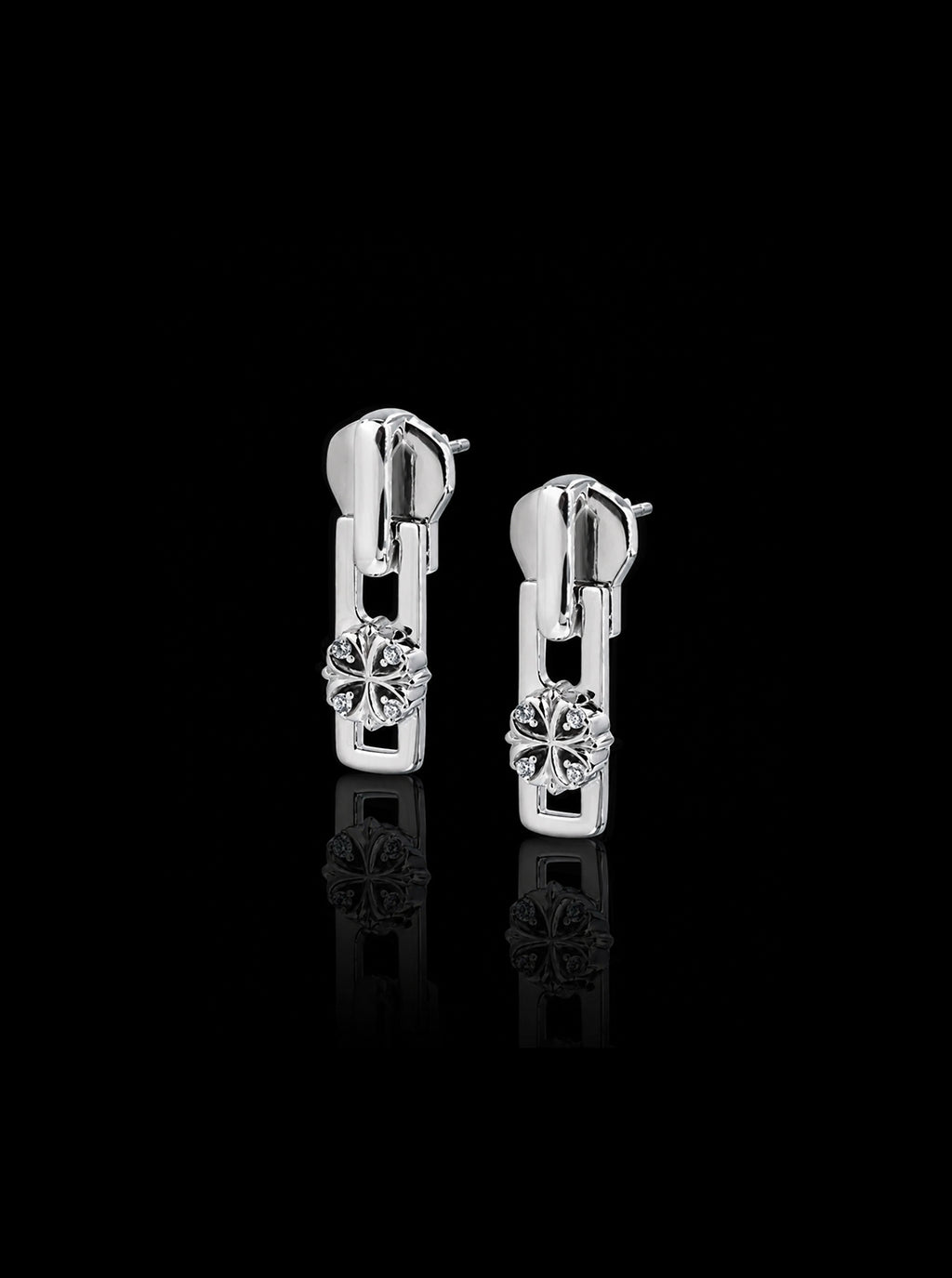 Clover-cross quadruplets zipper puller earrings