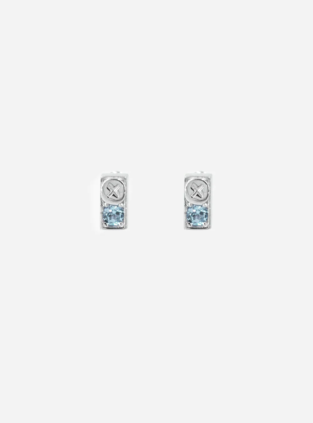 a pair of MIDNIGHTFACTORY Screwbox topaz stud earrings on a white background.
